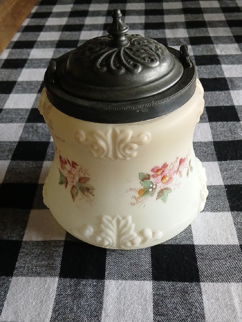 Vintage Glass Biscuit Jar with Metal Lid
